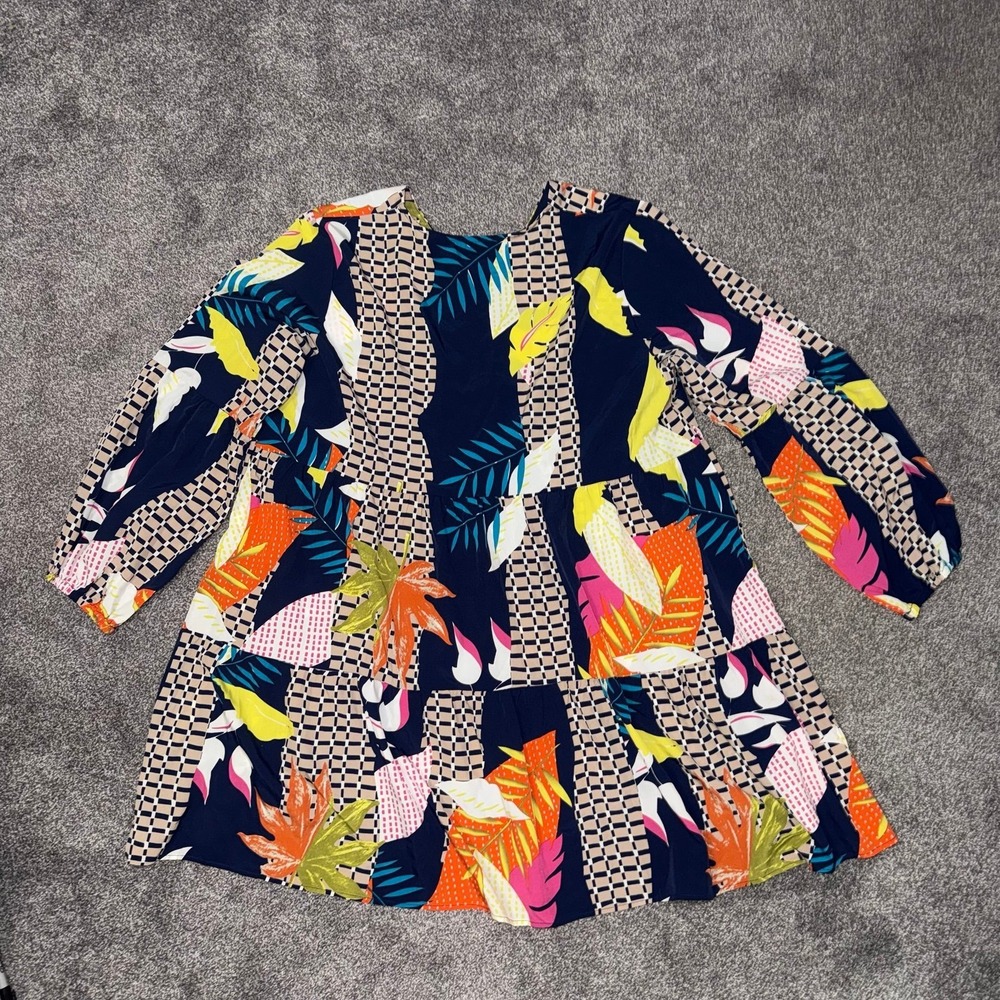 Women's Colorful Vibrant Tropical & Geometric Checkered Pattern Tunic Dress 2XL - Picture 11 of 12